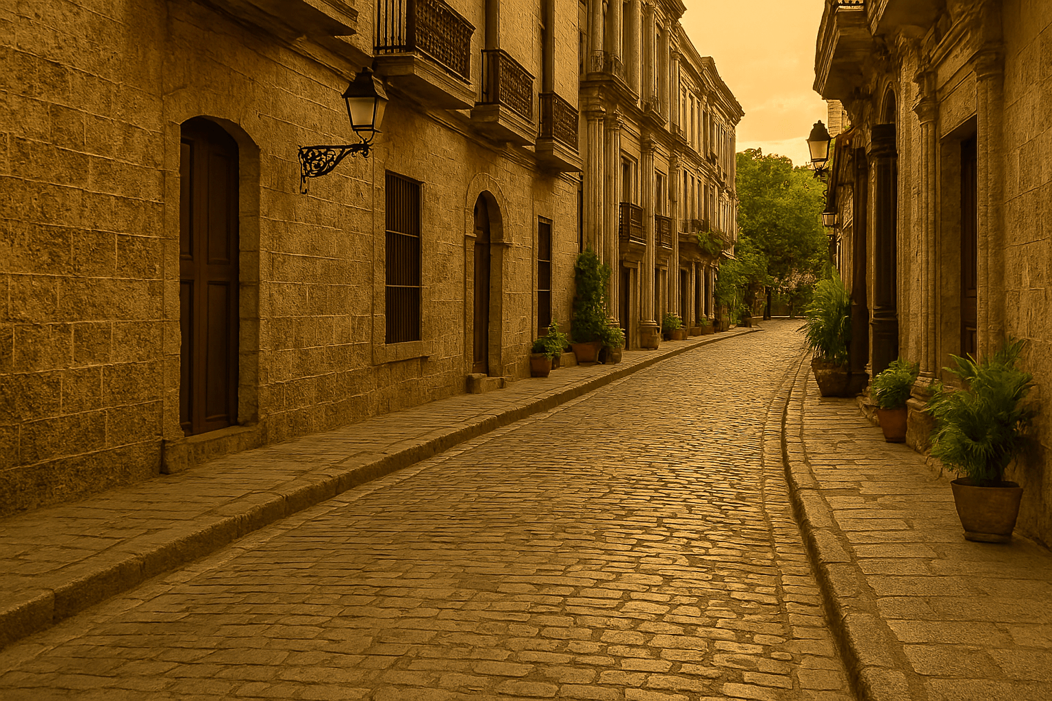 햇살 아래 반짝이는 마닐라 인트라무로스의 오래된 자갈길. 필리핀여행의 옛 정취를 느끼게 한다.