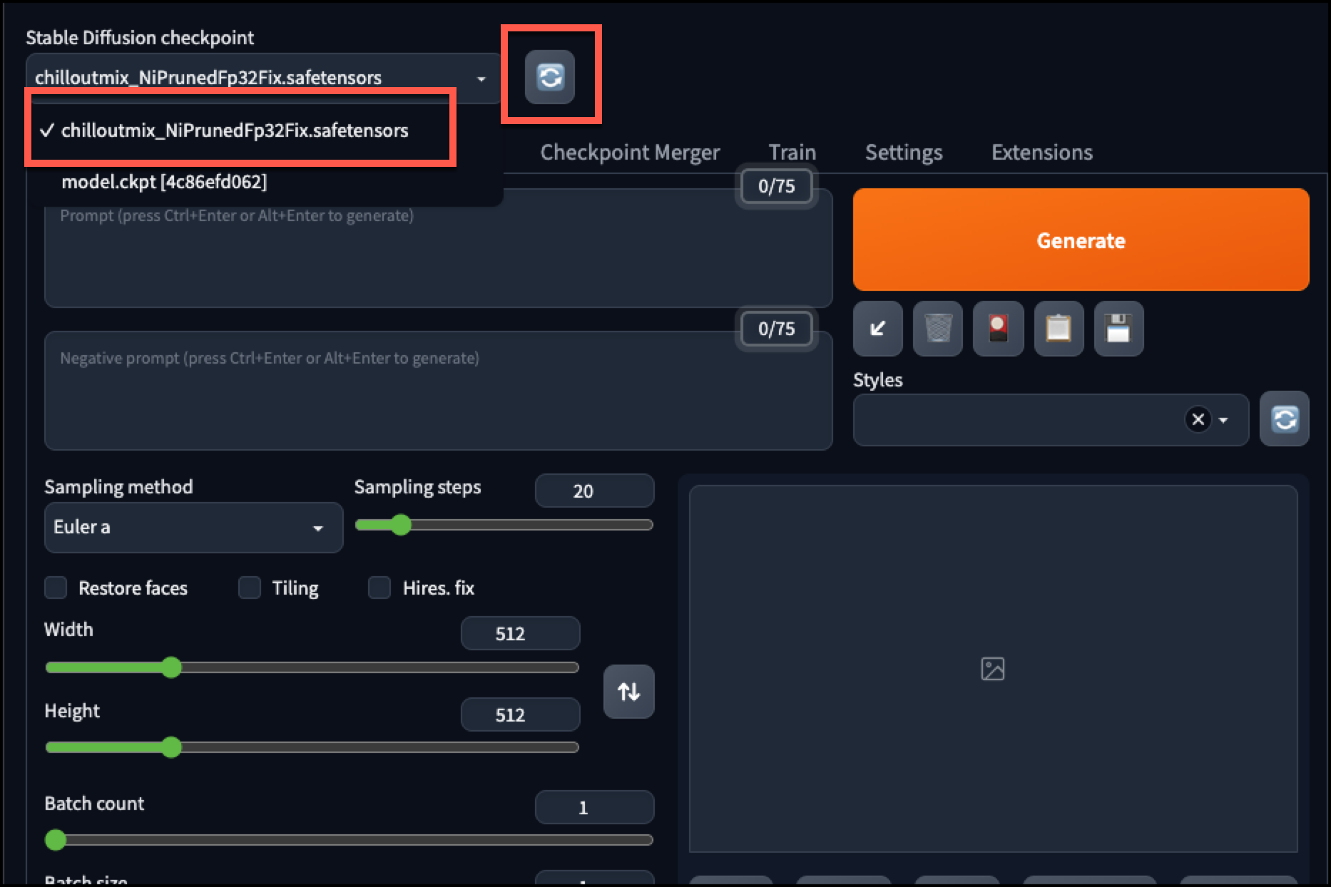 webui 모델 새로고침