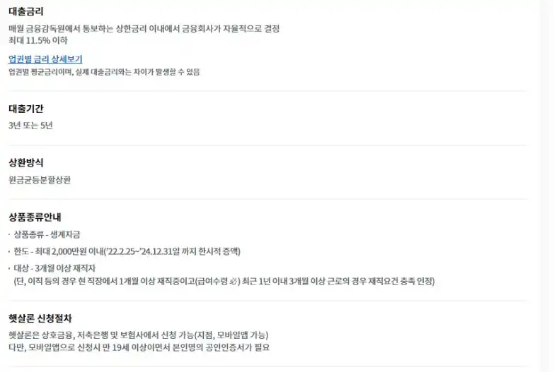 직장인 대출 햇살론 대출자격, 대출금, 신청방법