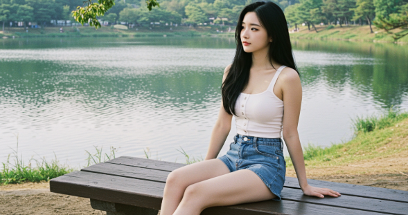 대구 수성못에서 포즈를 취하고 있는 여성