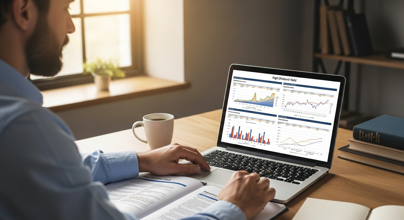 고배당주 투자 기초를 공부하며 안정적인 현금 흐름 전략을 세우는 투자자의 모습