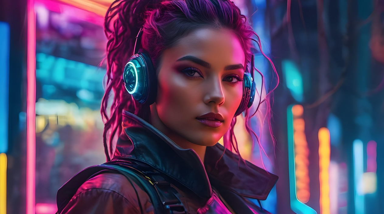 인공지능으로 만들어진 헤드폰 낀 여성 이미지