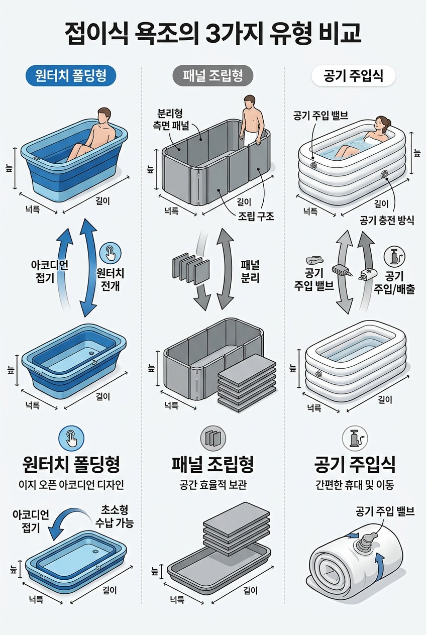 접이식 반신욕조 종류 비교 원터치 패널 에어