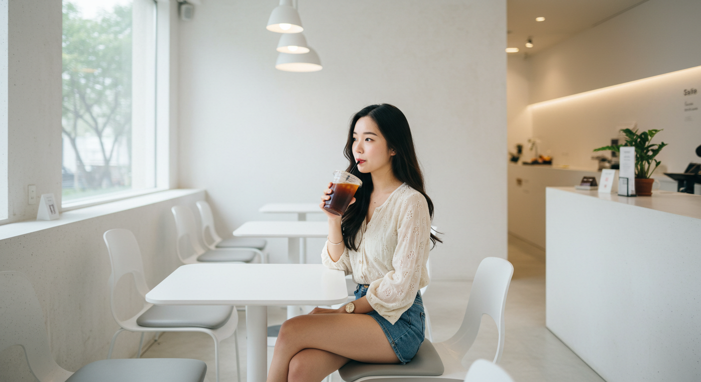 혼자 커피 마시는 여성