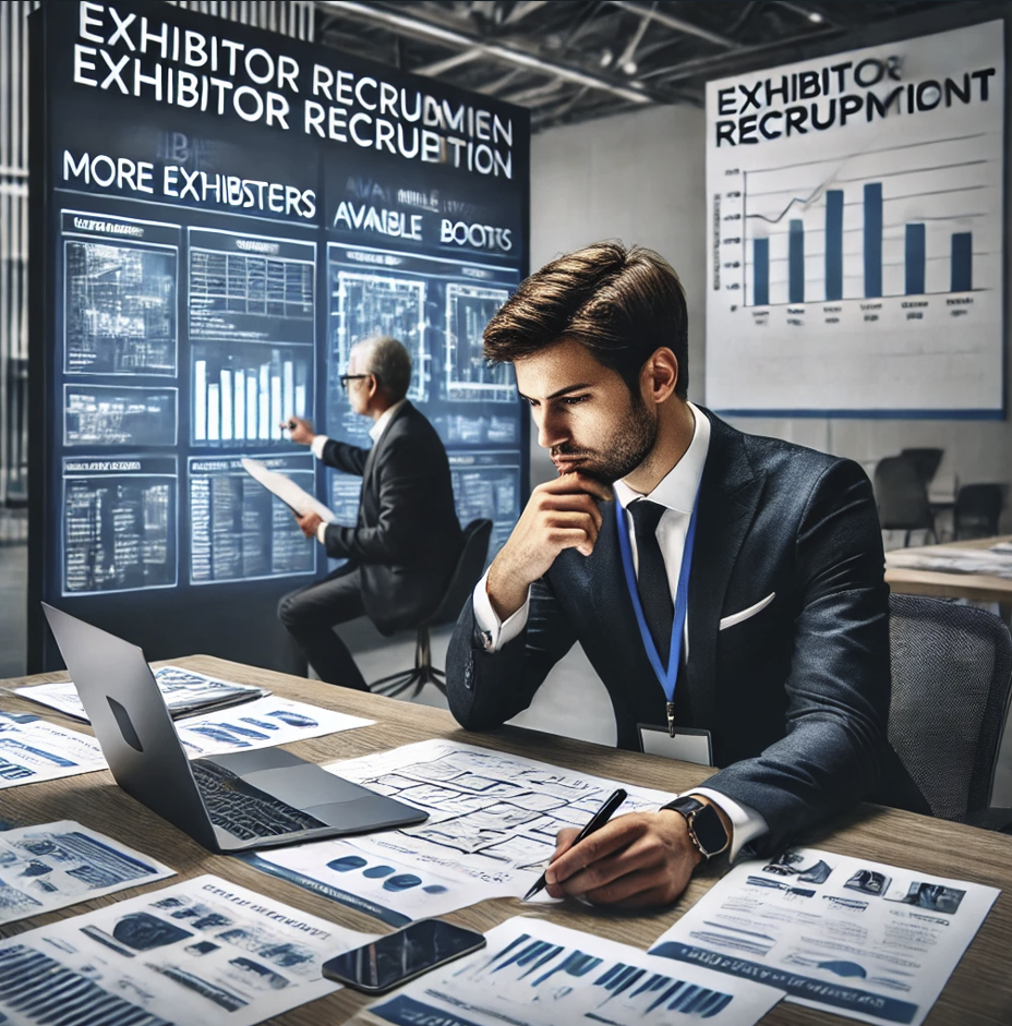 전시회 참가 업체를 모집하기 위해 고민하는 주최자