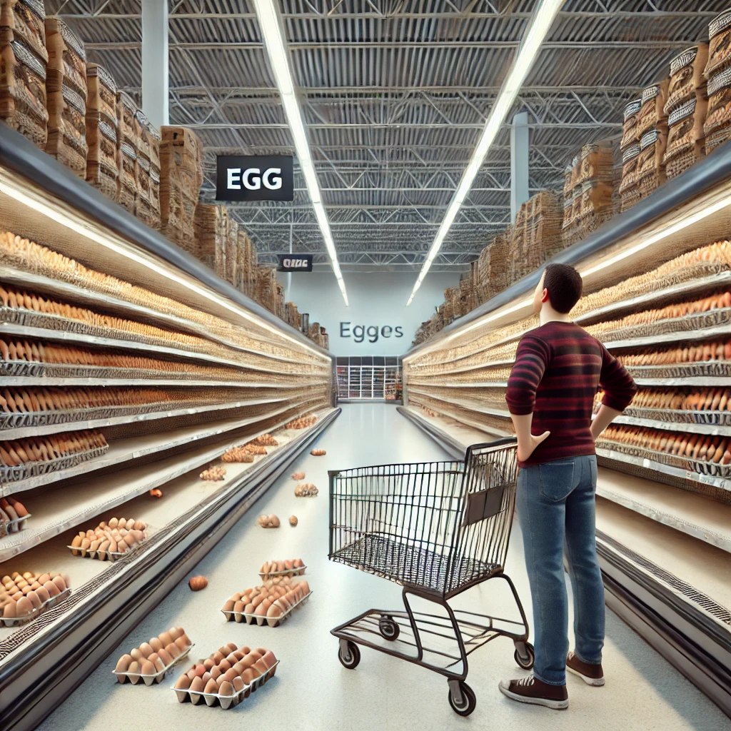 계란이 무수히 쌓여 있는 마트의 모습