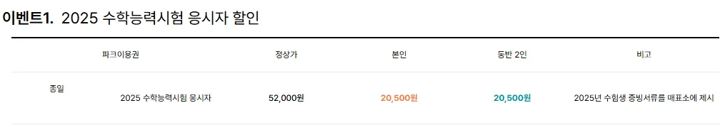 수능 수험표 할인 수험생 할인