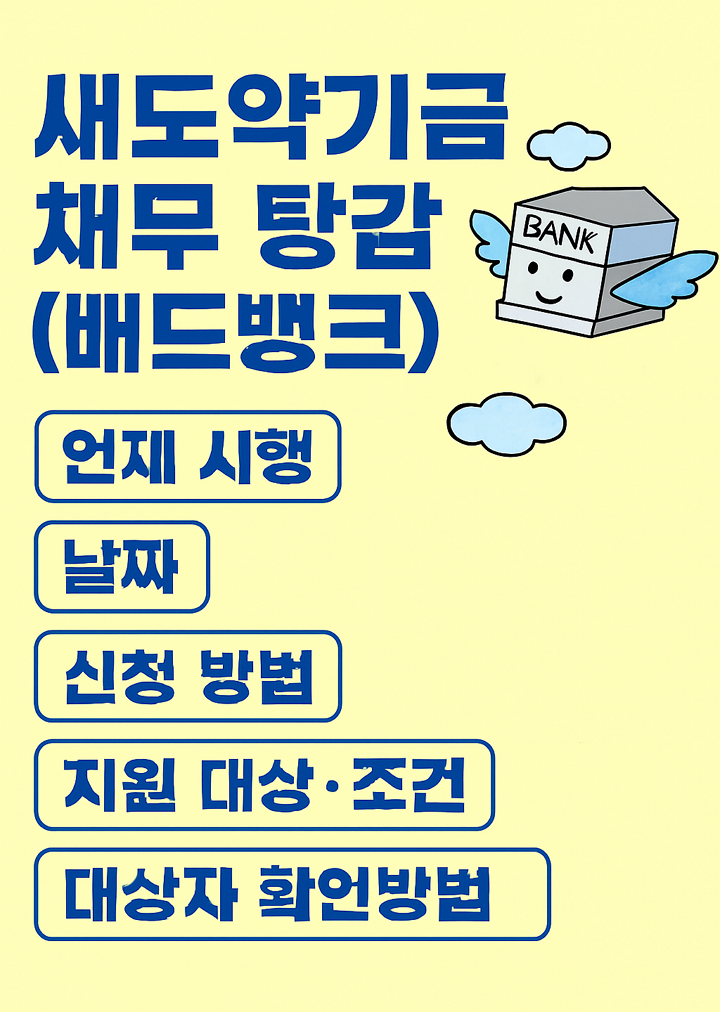 새도약기금 채무 탕감(배드뱅크),언제 시행, 날짜, 신청 방법, 지원 대상, 조건, 대상자 확인방법