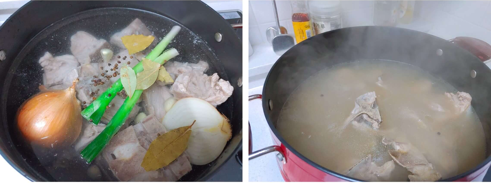 우거지_감자탕_돼지_등뼈_초벌_삶기