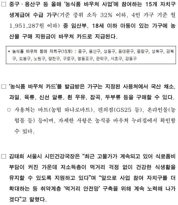 서울시 농식품 바우처 신청하기