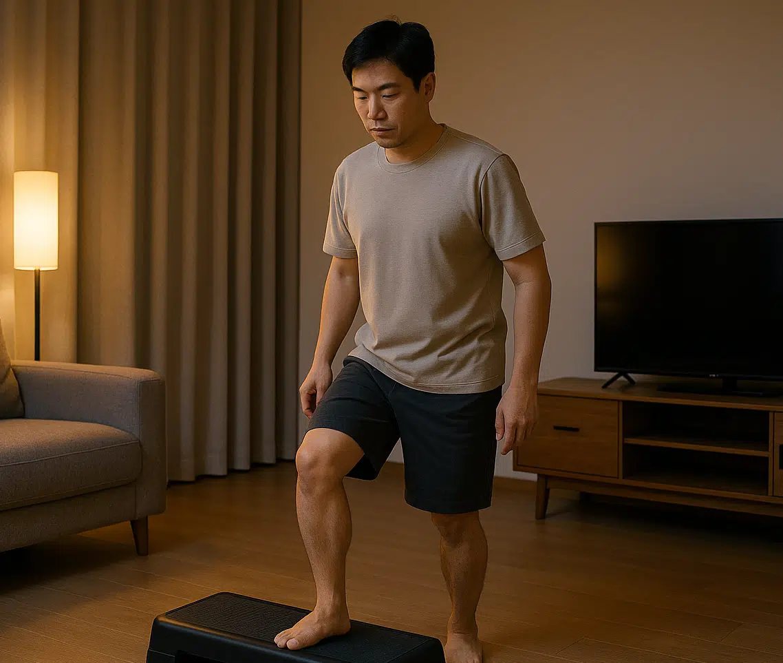 왼쪽 엄지 발가락 절단 경험자의 스텝업 운동 장면