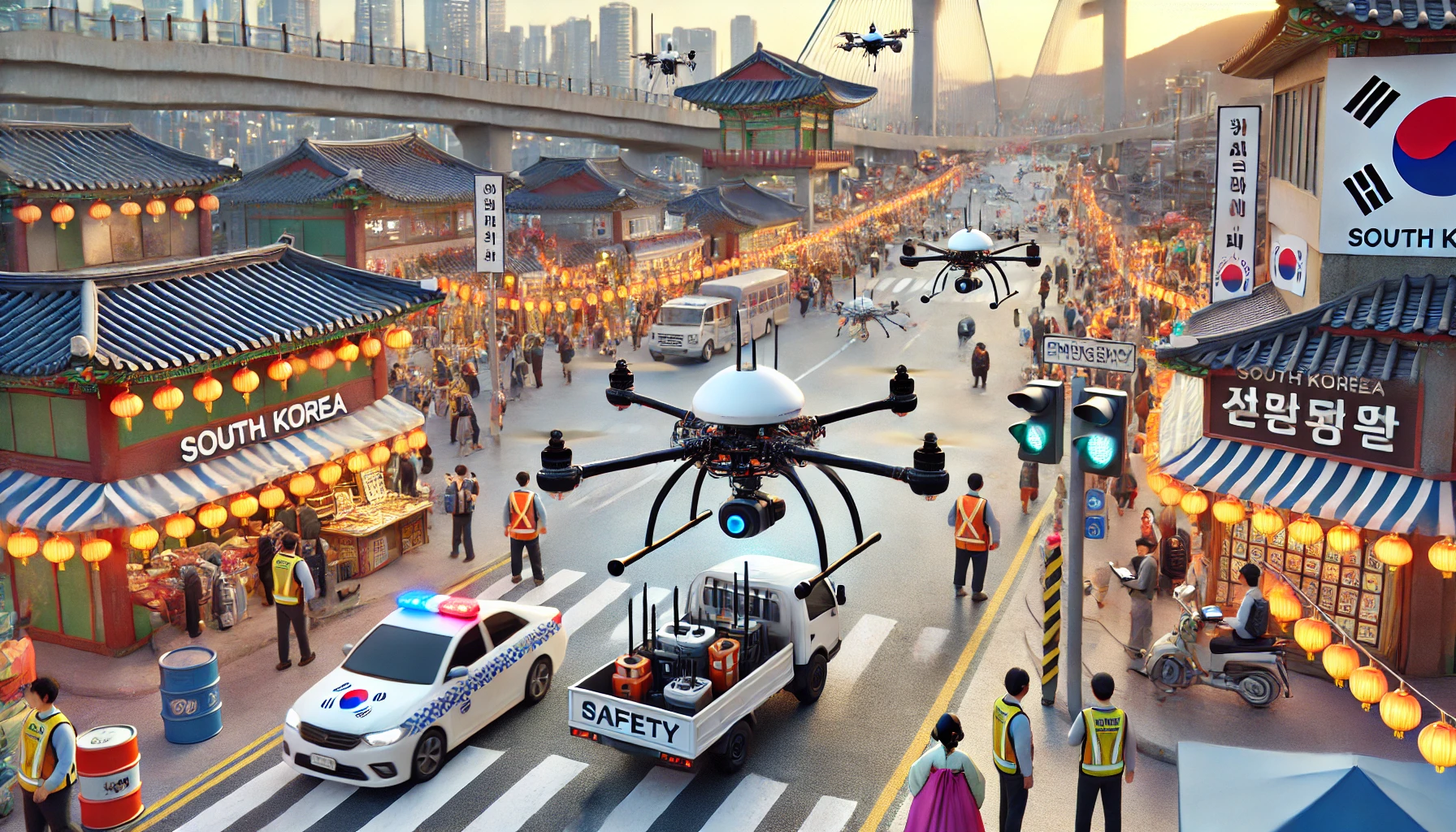 드론과 설연휴 안전관리를 보여주는 사진