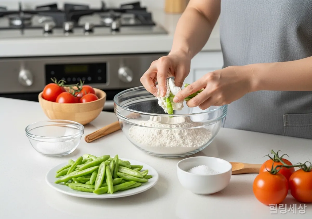 집에서 밀가루를 이용해 주꾸미를 깨끗하게 손질하는 모습