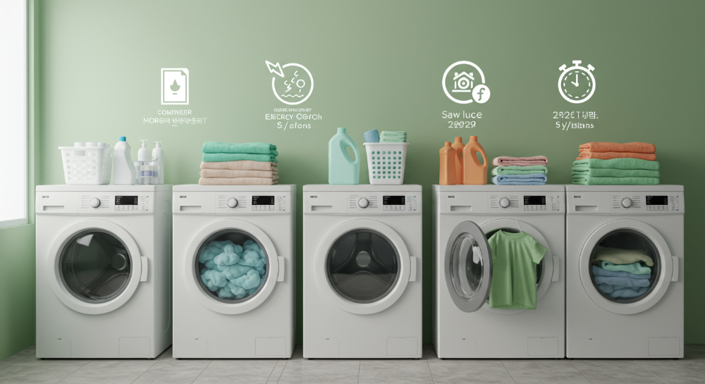 025년 건조기 용량별 비교 이미지, 미니 건조기, 중형 건조기, 대형 세탁건조기, 전기요금 효율 비교, 건조 시간 효율성