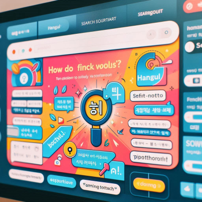 다양한 색상의 버튼과 함께 단어 찾기 기능을 설명하는 화면