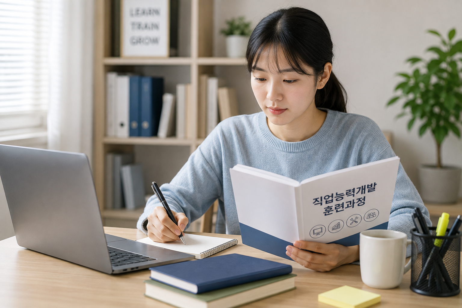 현대적인 홈오피스에서 공부하는 학생