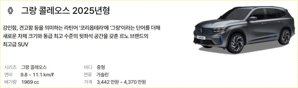 그랑 콜레오스 가격