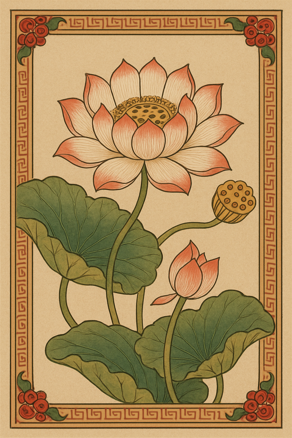 현대 민화 연화도 도안