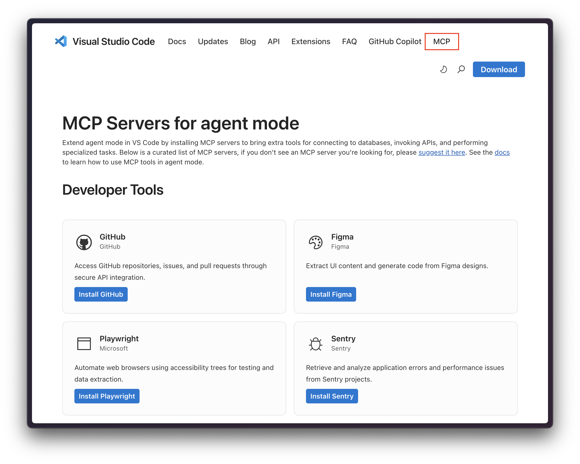 vscode 공식 MCP Server 사이트