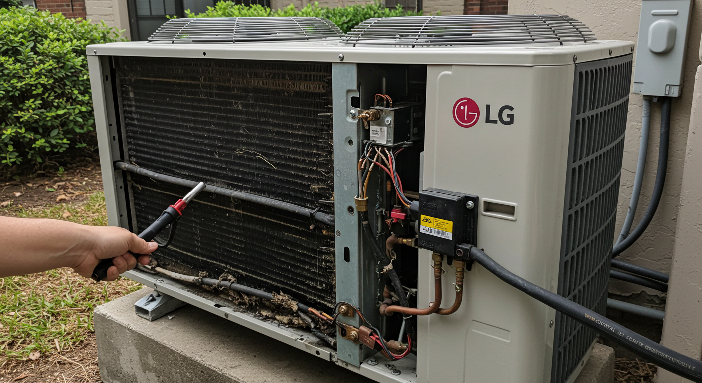 에어컨 실외기 점검 중인 이미지