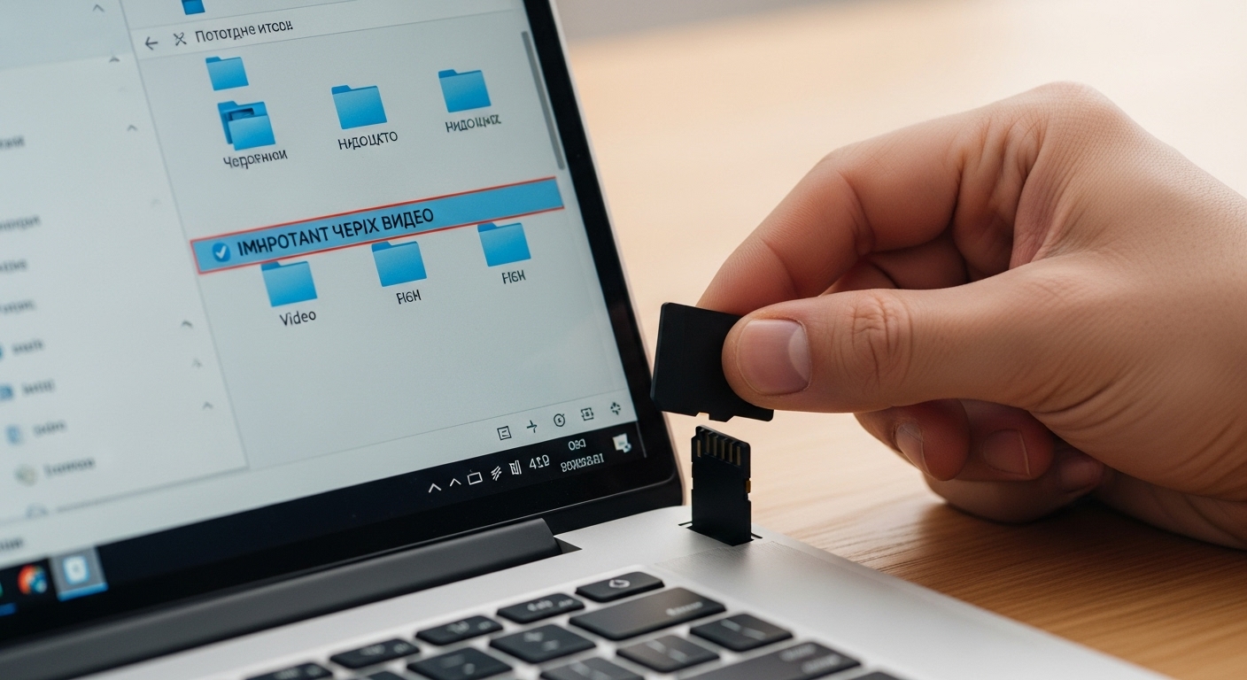 블랙박스 SD카드를 노트북에 삽입하여 중요 영상을 백업하는 모습.