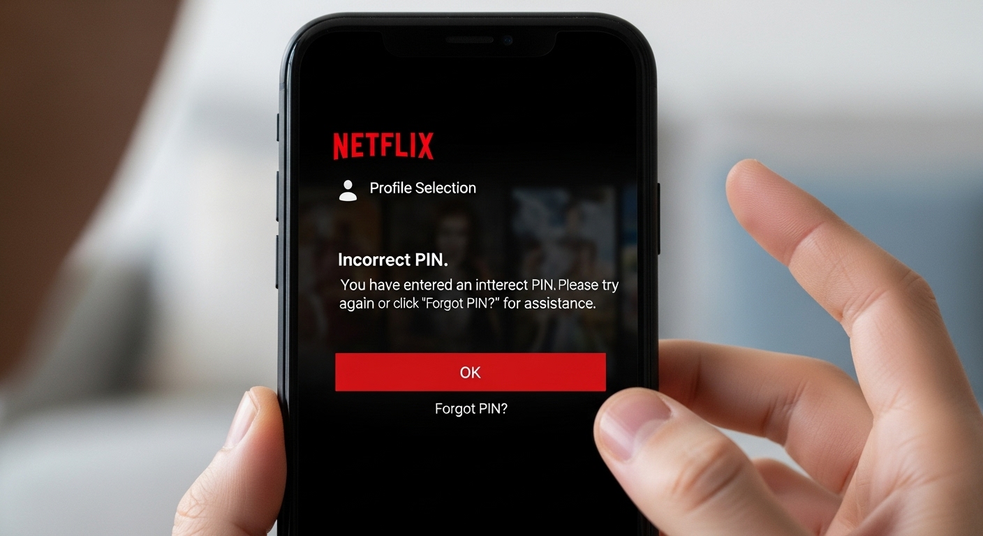 스마트폰 화면에 'PIN 번호가 올바르지 않습니다' 오류 메시지가 표시되어 있고, 이를 바라보는 손이 보입니다.