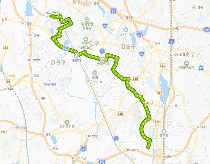 수원-화성-92-1번-버스-노선-지도