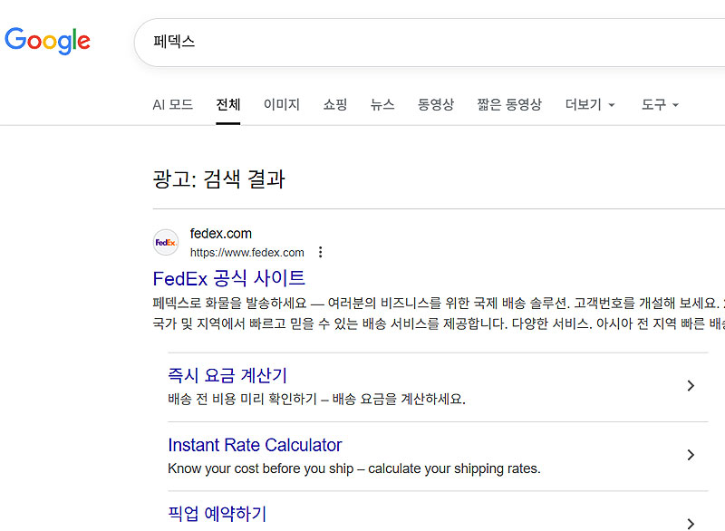 구글-페덱스-검색-결과