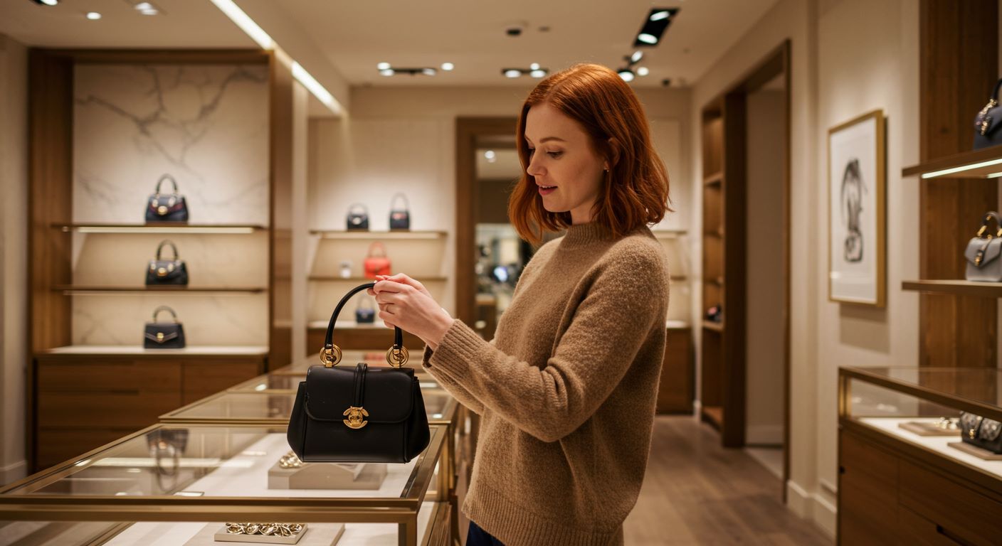 명품샵에서 가방을 고르는 여자의 모습