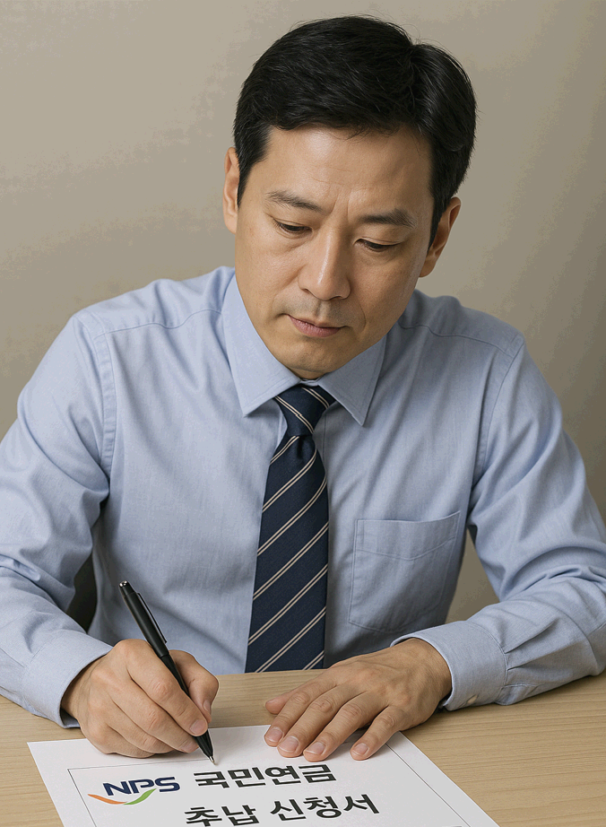 국민연금 추납 신청서를 작성하는 직장인 모습