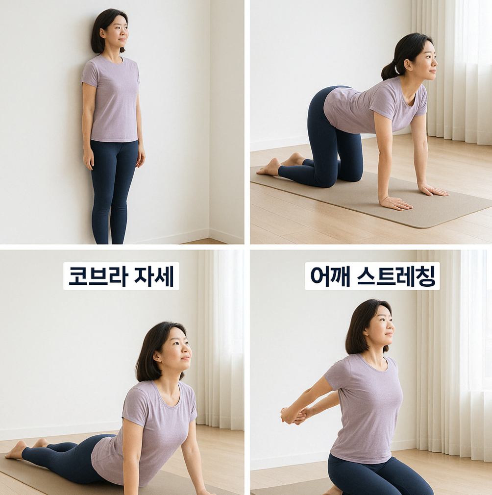 목 스트레칭 + 어깨 회전