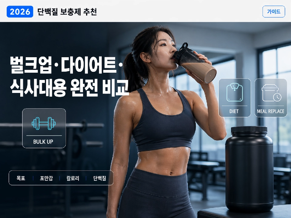단백질 보충제 추천 2026 &mdash; 벌크업&middot;다이어트&middot;식사대용 바로 가르는 완전 비교