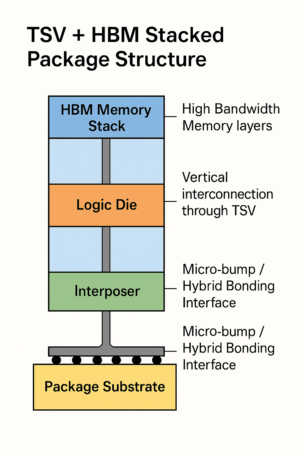 TSV + HBM Stacked Package Structure &ndash; Connection between HBM Memory Stack and TSV