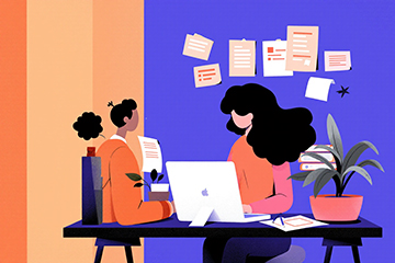 노트북 앞에 앉아 신청 방법을 검색하고 있는 여성 예술인의 모습. 