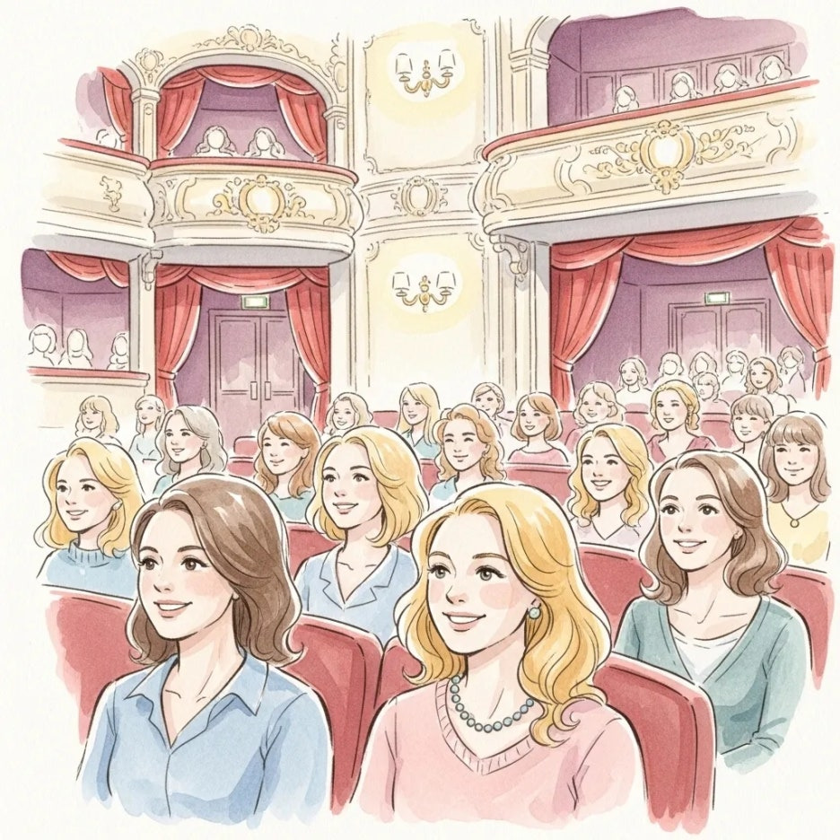 여성 관객들로 가득 찬 아늑한 공연장