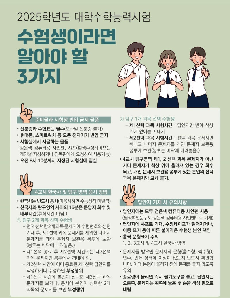 2025년 수능 시간표
