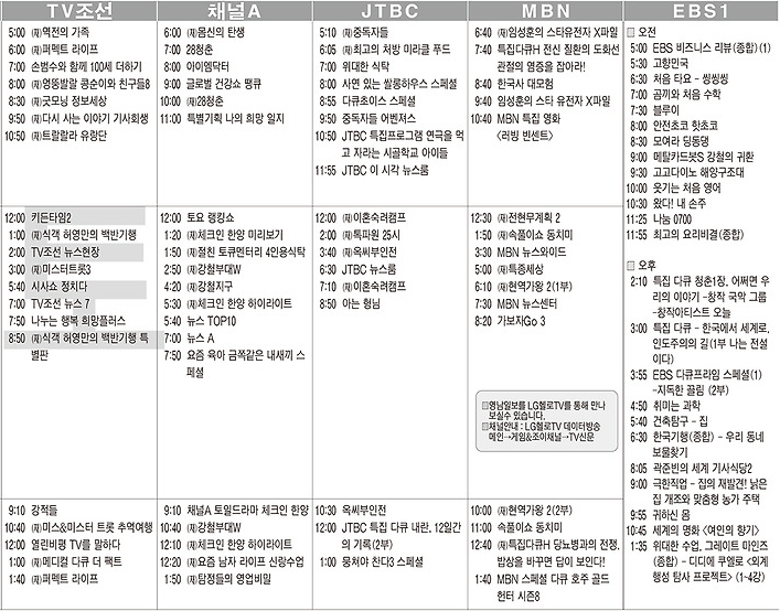 2024년 12월 21일 (토) TV 편성표