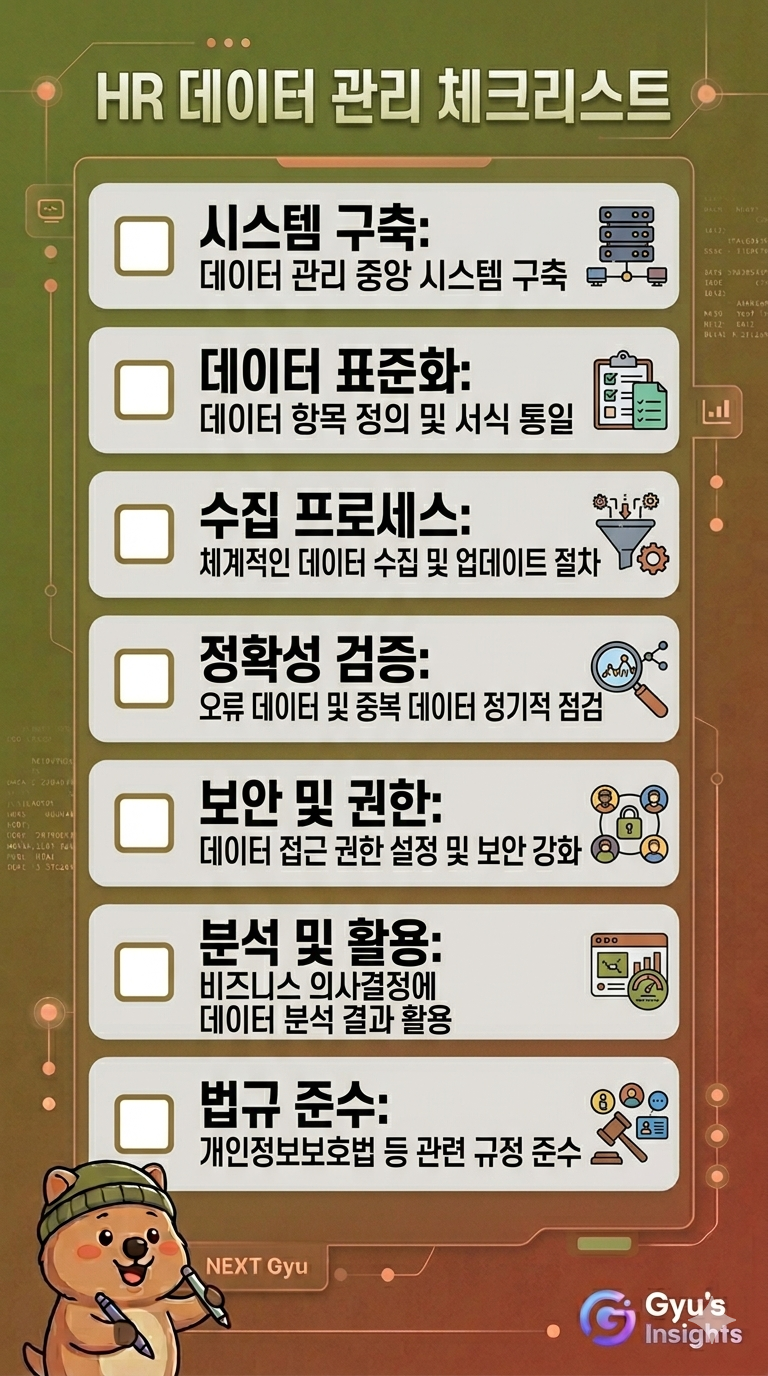 HR 데이터 분석을 처음 시작하는 담당자를 위한 7가지 실천 체크리스트 인포그래픽