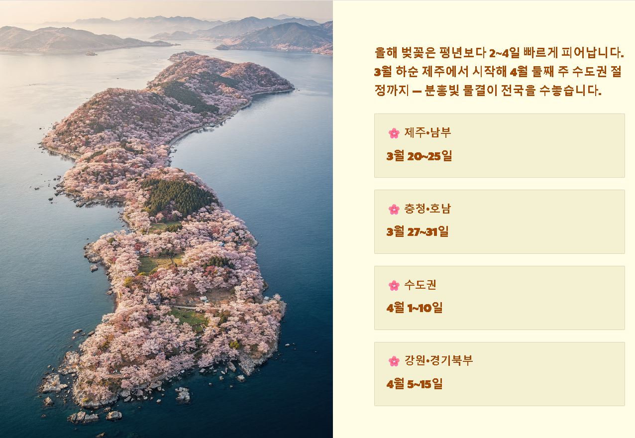 벚꽃 개화시기 2026 예상