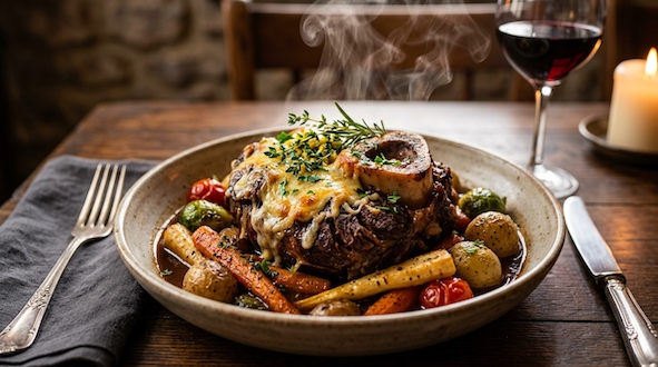 beef shank with cheese and veges