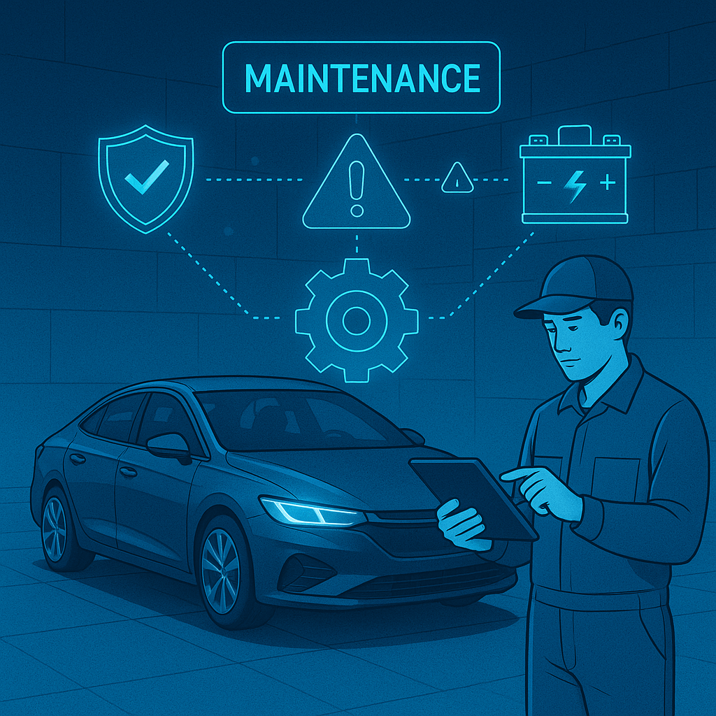 자율주행차, 유지보수전문가, 점검시스템을 유기적으로 표현