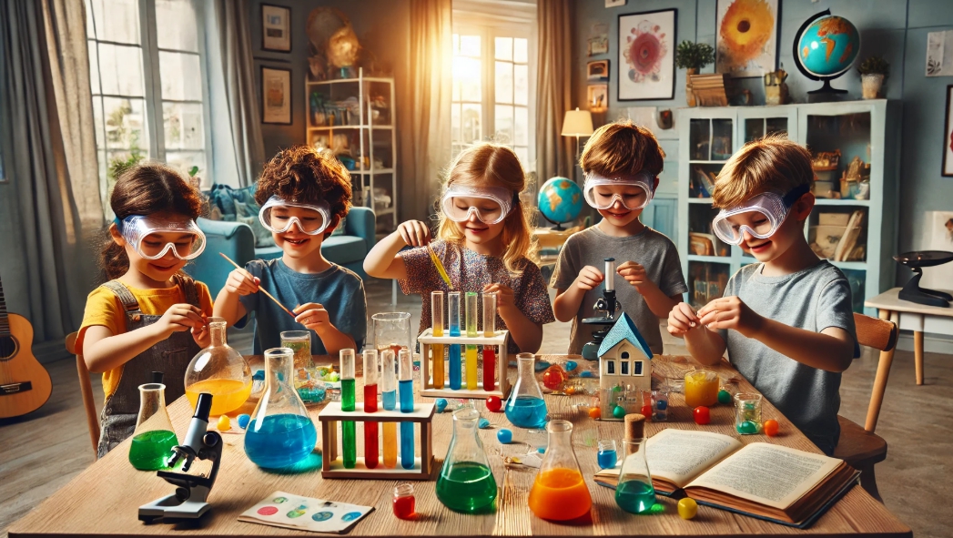 어린이들이 과학놀이 하는 모습