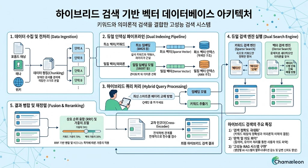 벡터 데이터베이스 환경에서 키워드 매칭과 시맨틱 검색 엔진이 병렬로 작동하여 최적의 결과를 도출