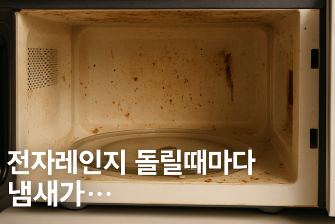지저분한 전자렌지 내부 사진