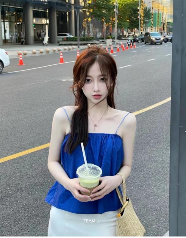 흠뻑쇼 블루나시탑 끈나시 민소매 유니크 파란색코디 오버핏