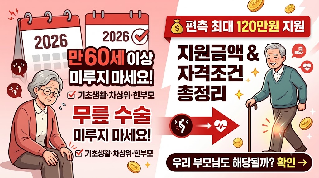무릎이 아파도 수술비 걱정에 미루고 있다면? 2026 무릎인공관절수술 지원금&middot;자격조건 총정리 관련사진