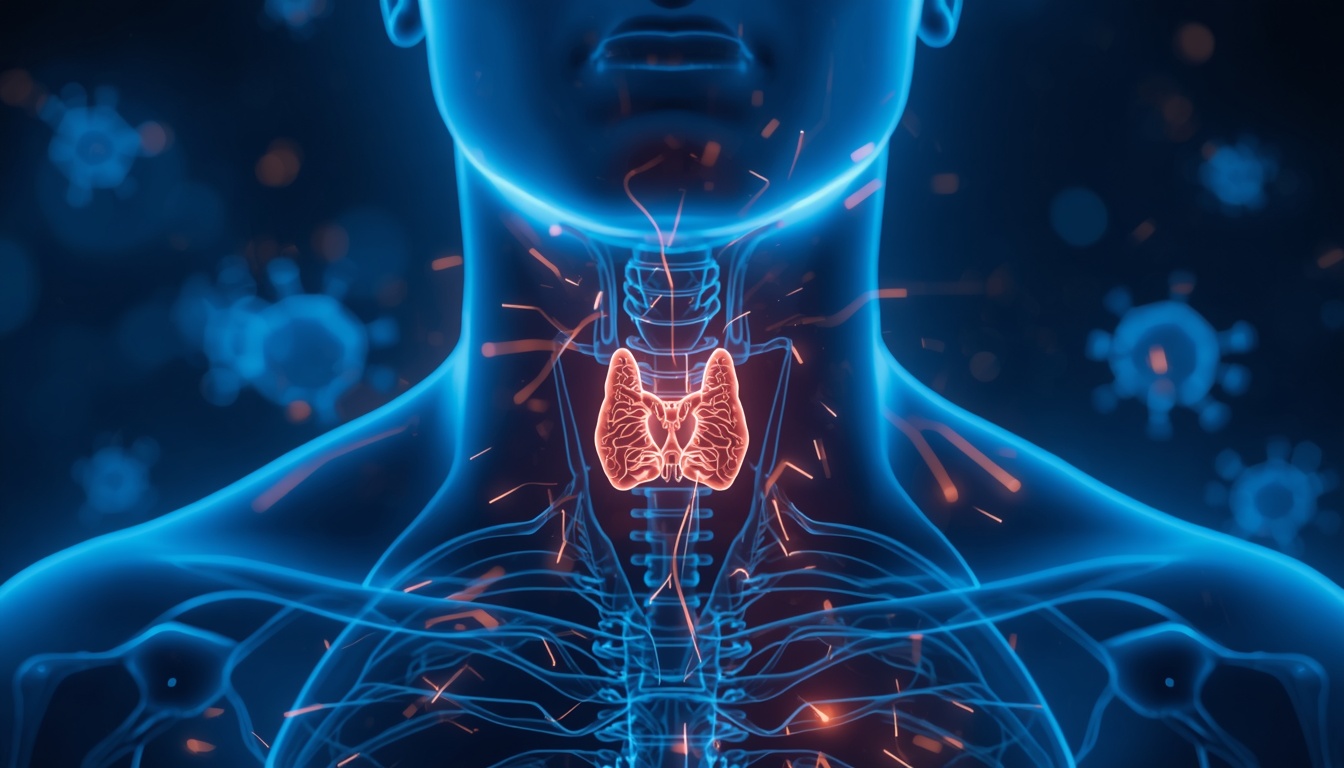 Medical illustration representing thyroid gland recovery and clinical anti-inflammatory protection