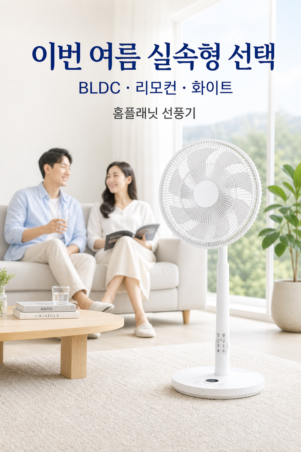 여름 거실에서 사용하는 홈플래닛 BLDC 스탠드 선풍기