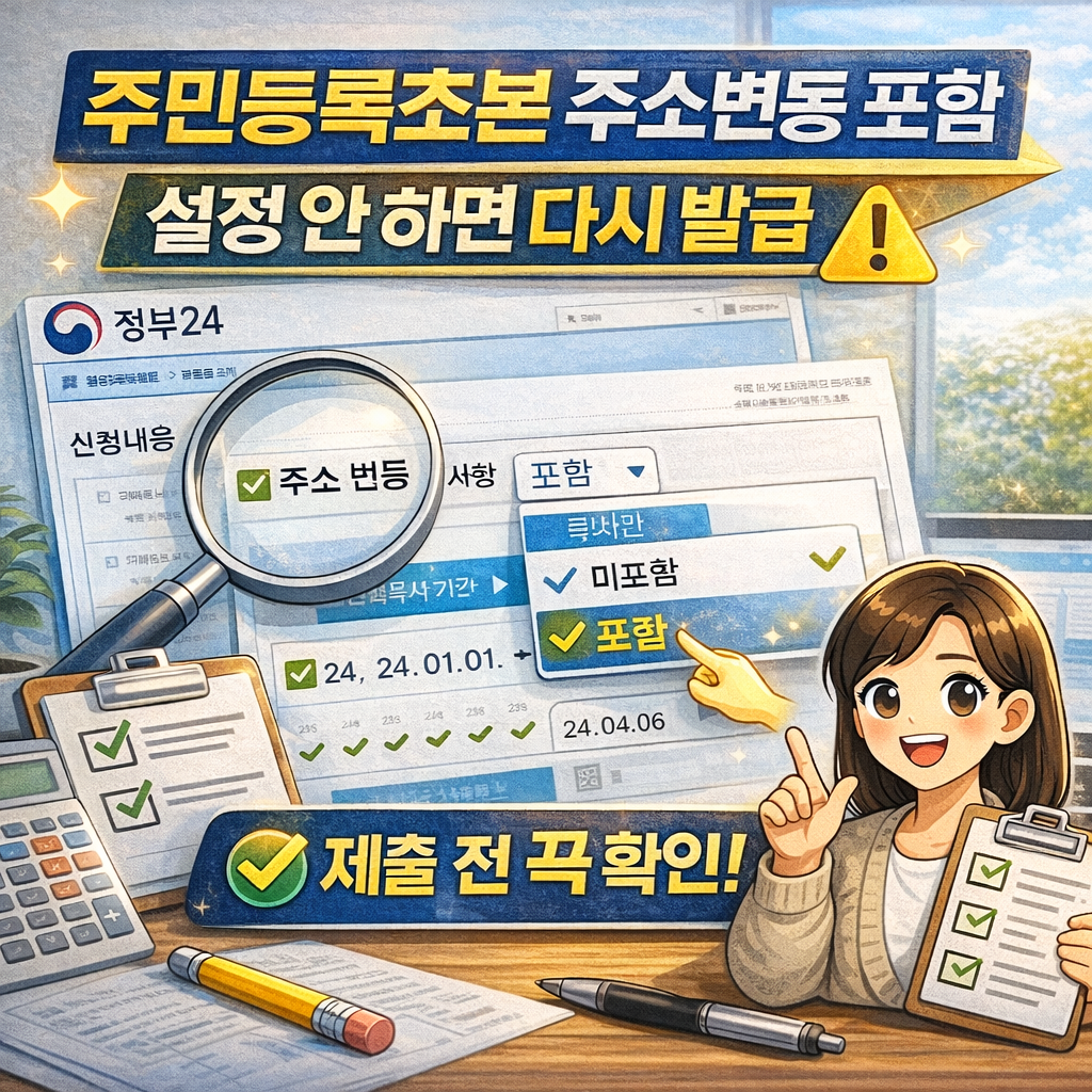주민등록초본 주소변동 포함 설정법