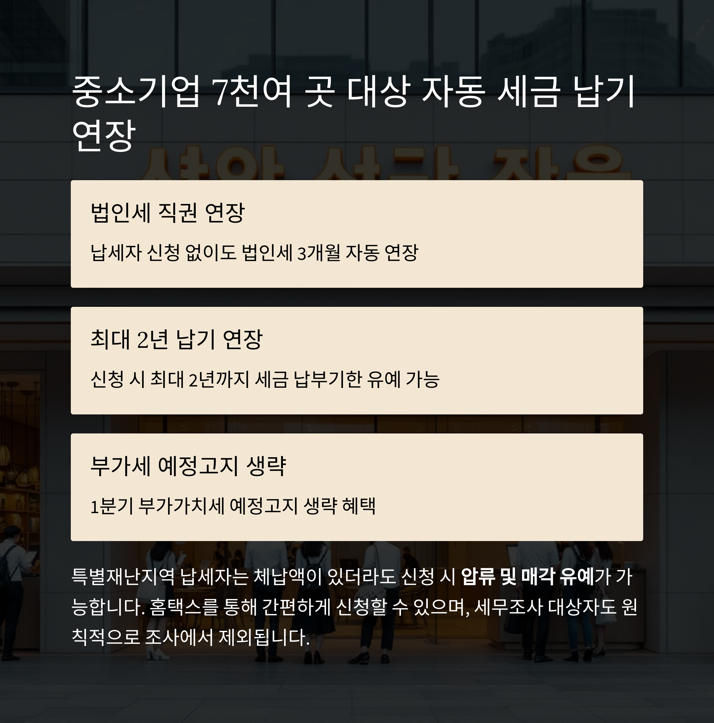 중소기업 7천여 곳 대상 자동 세금 납기 연장
